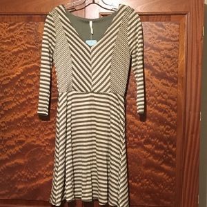 NWT Olive green striped skater dress size med